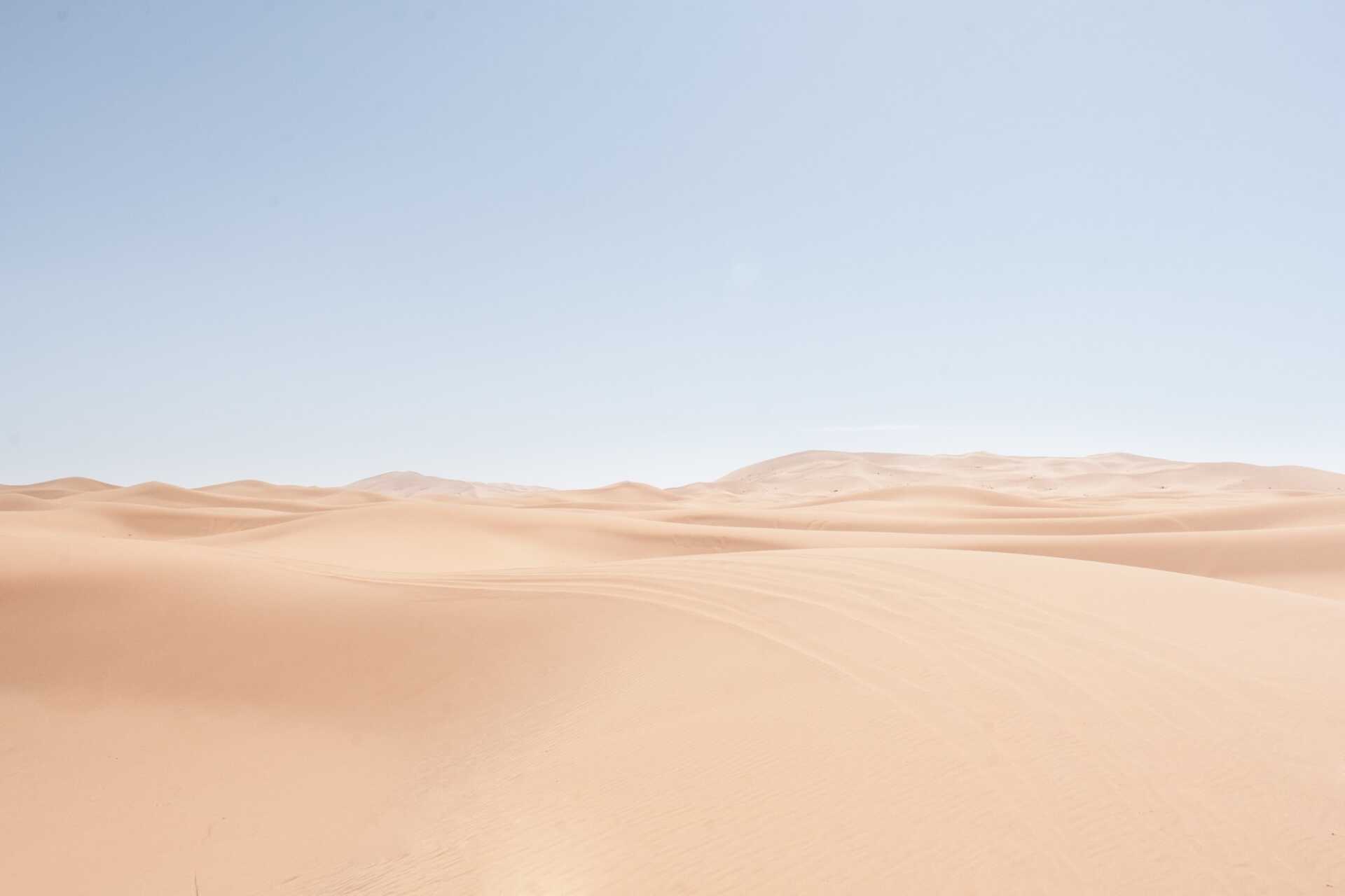 Sand dunes against a pale blue sky