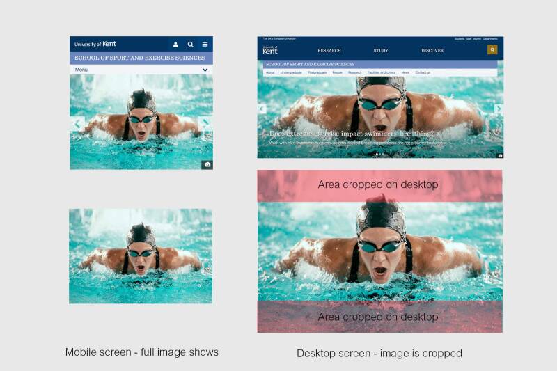 Example showing how banner image is cropped on desktop compared to mobile