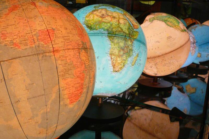 A row of world globes