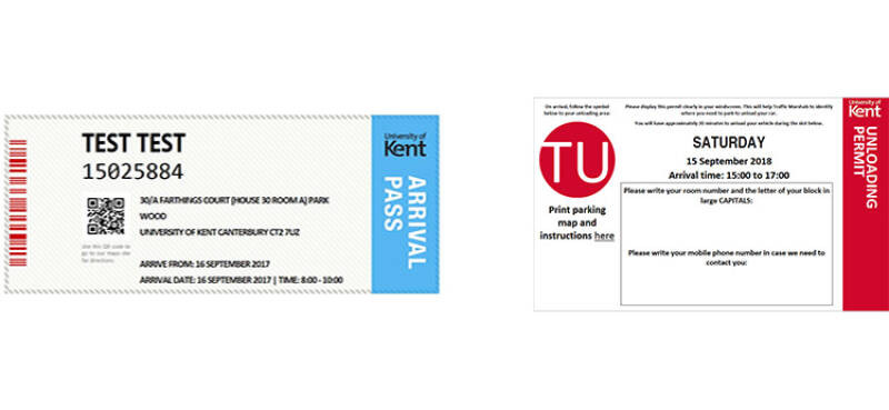 Examples of arrival passes used in different accommodation blocks