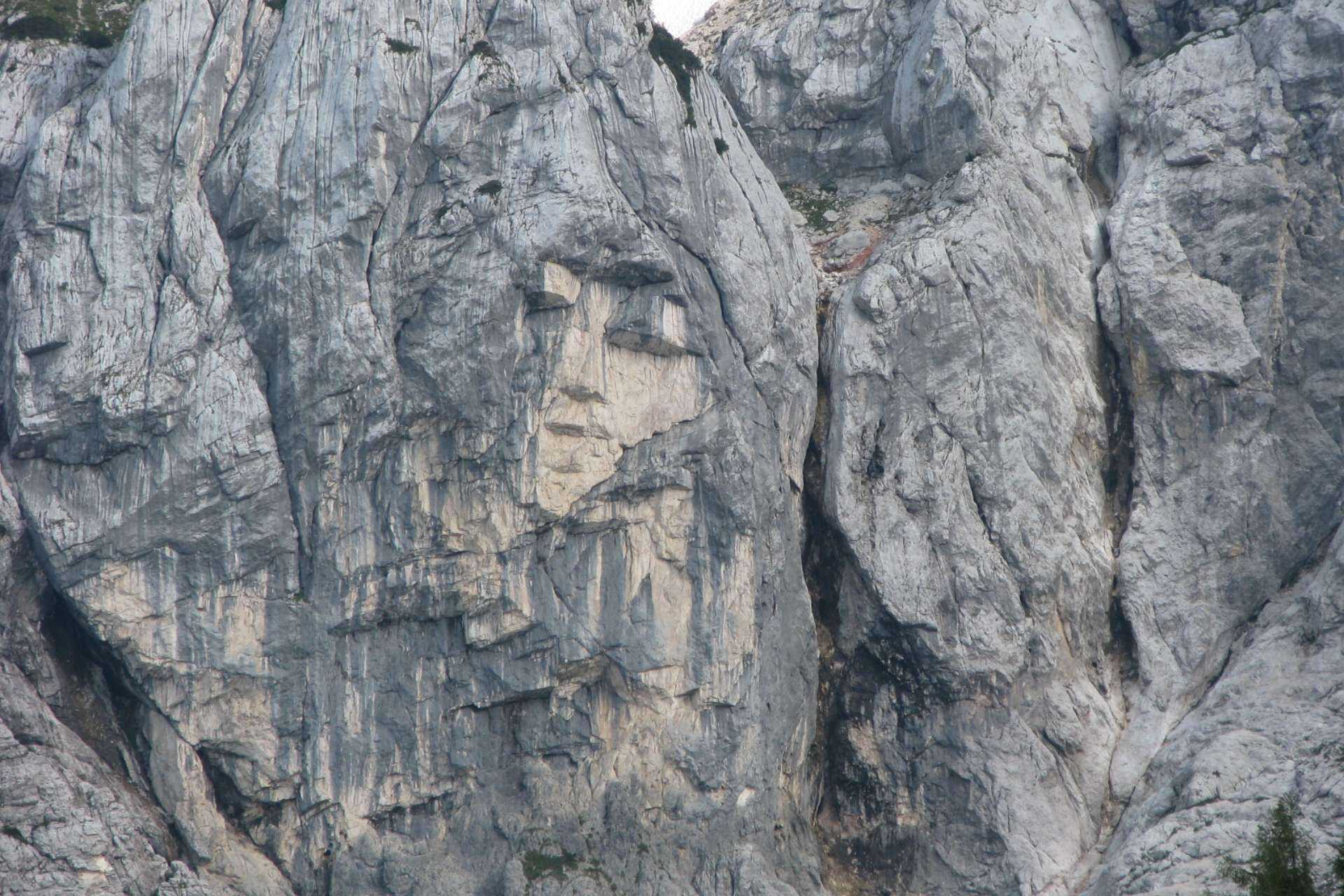 Ajdovska deklica - a natural rock formation on Mount Prisojnik in Slovenia that looks like the face of a young woman