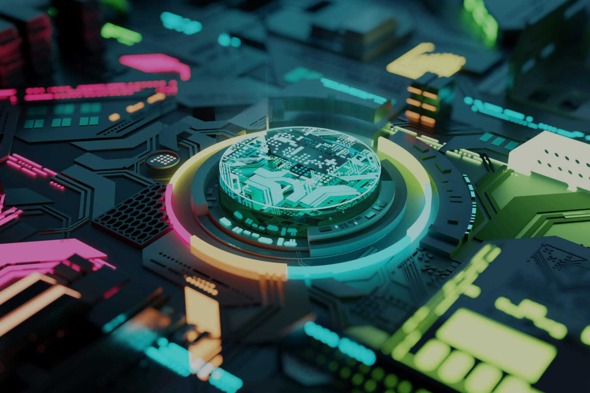multicoloured futuristic CPU and processor