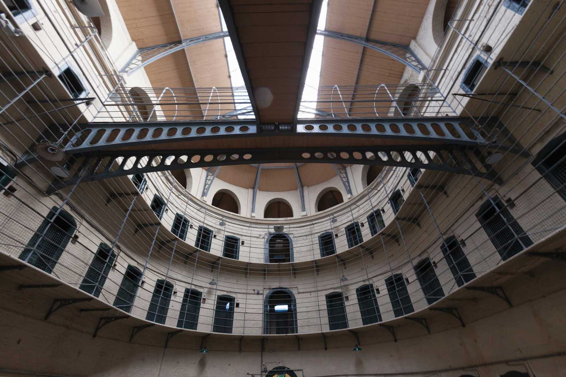 Interior shot of prison cell doors