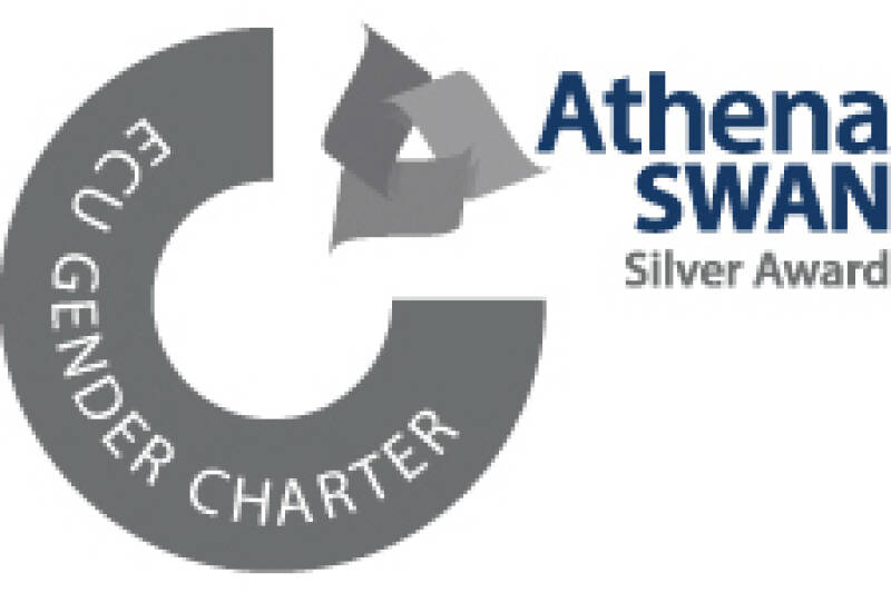 Athena Swan silver award silver and blue writing