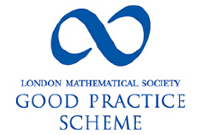 Blue and white logo for London Mathematical Society Good Practice Scheme