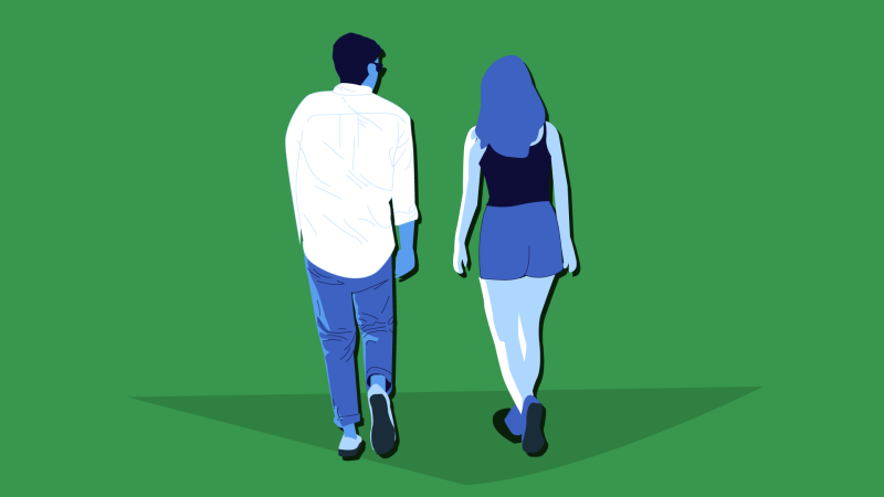 cartoon image of two people walking side by side facing away