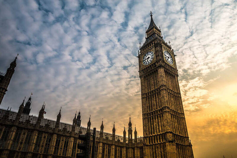 Houses of Parliament and Big Ben with sunset in background