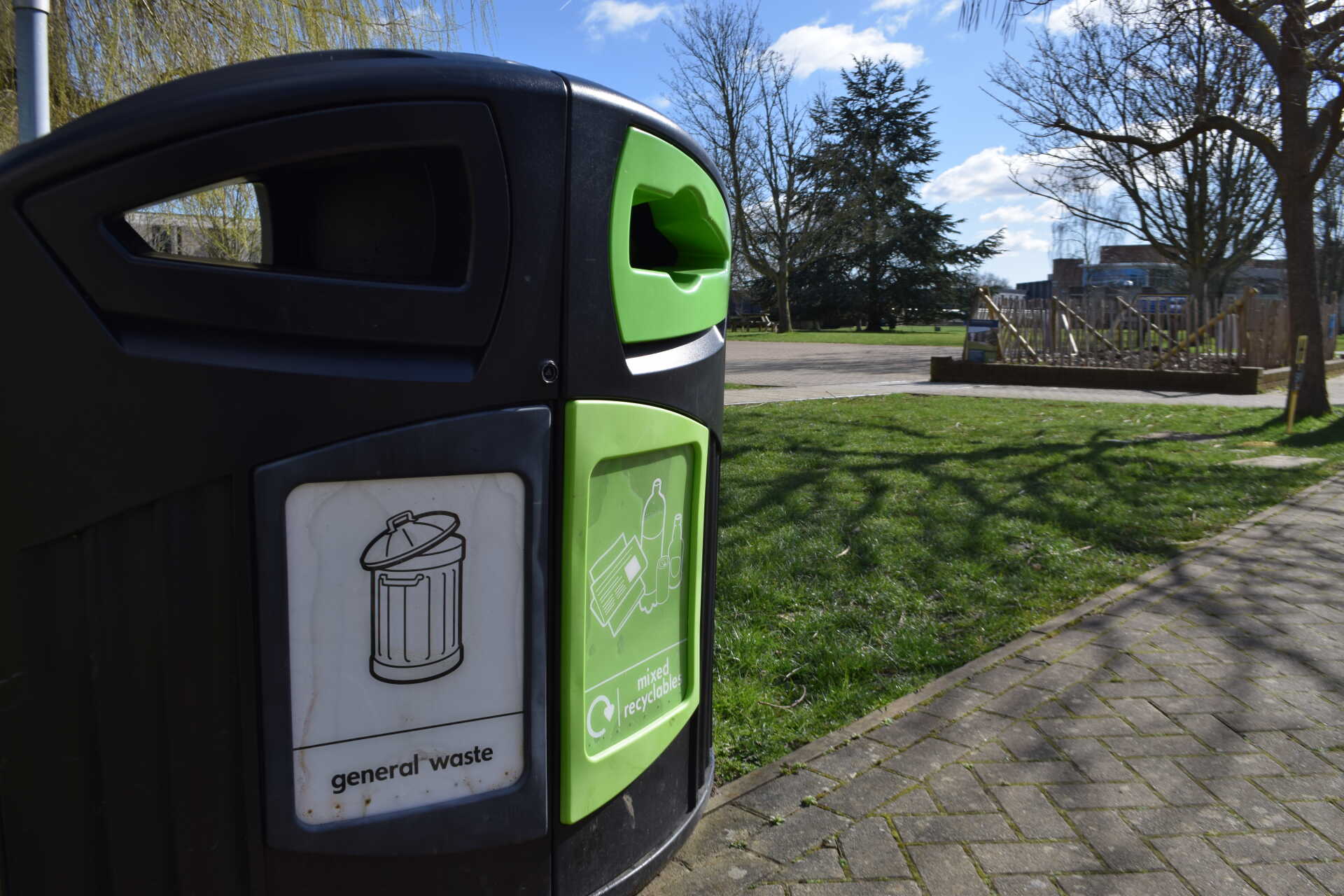 A duel rubbish bin on the Canterbury campus