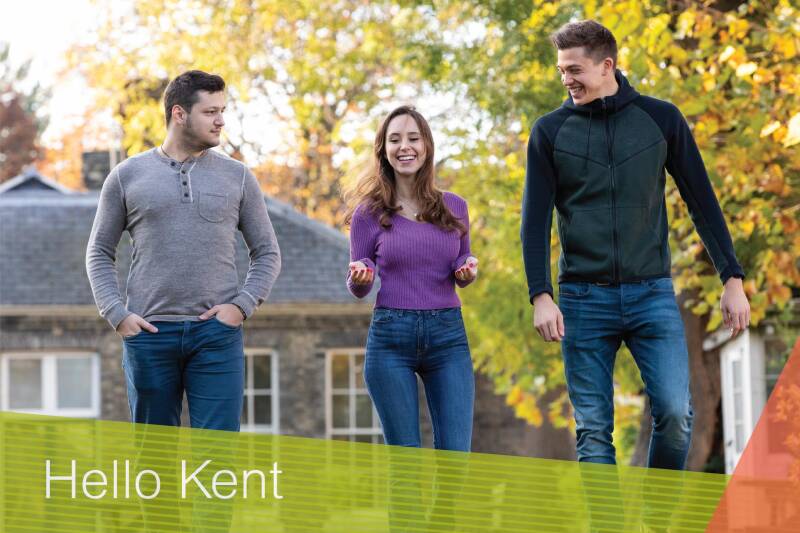 Hello Kent sample image of students walking on Medway campus