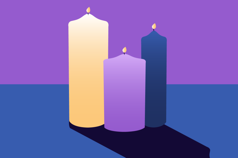 three lit candles