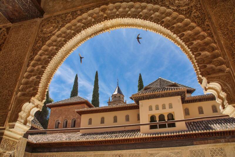 Blue sky, visible from beneath an arch in the Alhambra, Granada