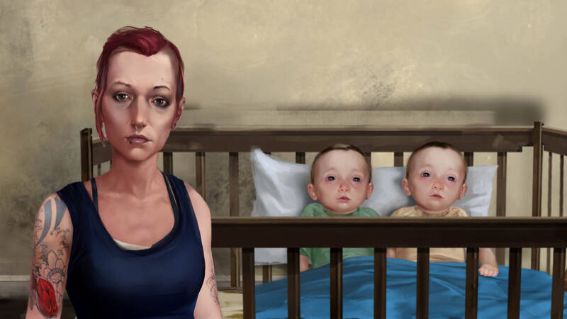 Simulation of woman with two toddlers in the background