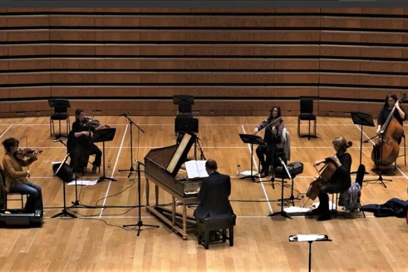 Chamber ensemble musicians rehearssing