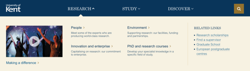 Screenshot of the University global header