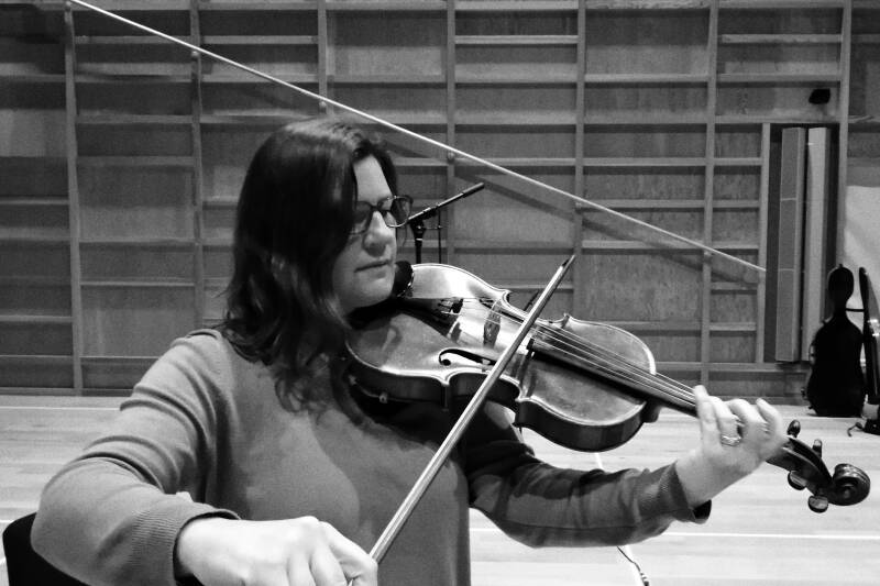 Viola player rehearsing in the concert-hall