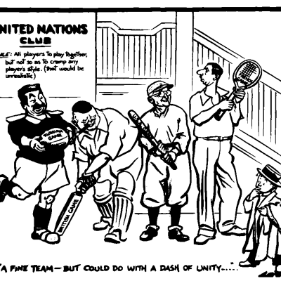 DL2428: "A fine team - but could do with a dash of unity....", David Low, 1945 (cartoon)
