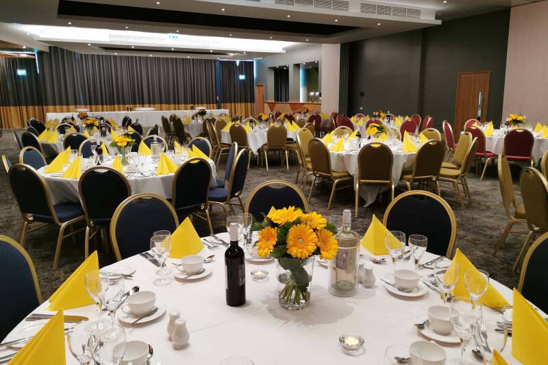 All suites set up for a party in banquet layout