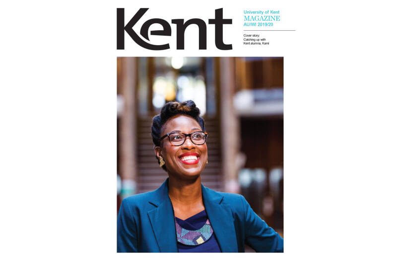 Front cover of Kent magazine with alumna, Kami smiling