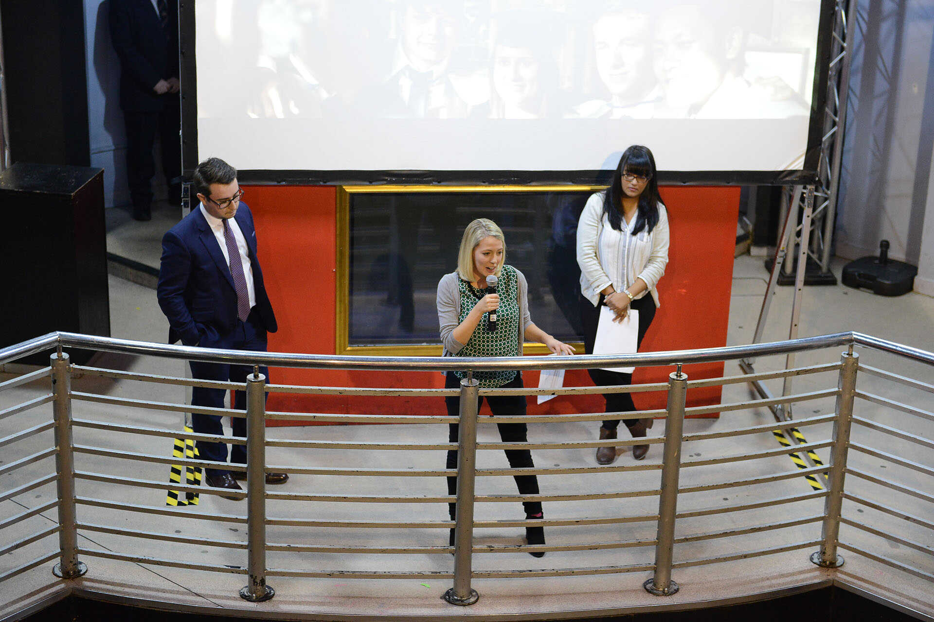 Kent alumni speaking to students in the Venue