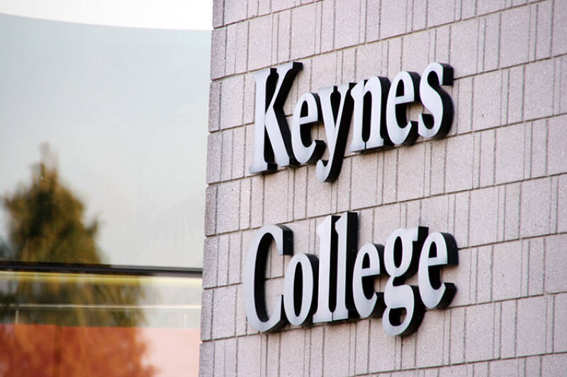 Exterior shot of Keynes college sign