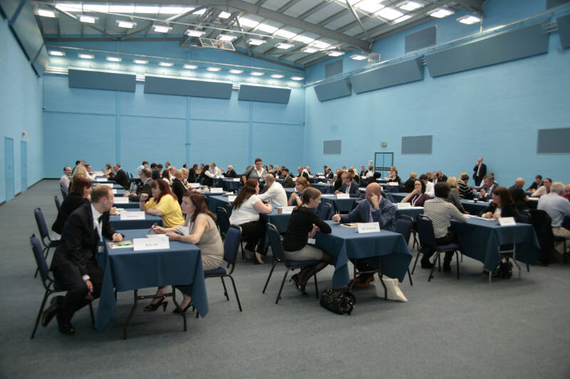 Sports hall 3 in use for a 1-2-1 business meetings during the COUP Conference.