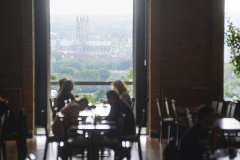 The large floor to ceiling bay window provides a beautiful view of Canterbury cathedral.