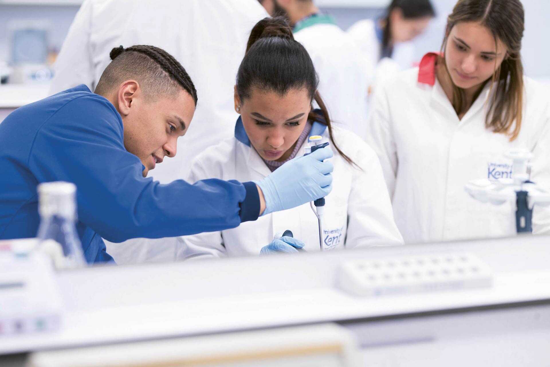 Biosciences students in a lab