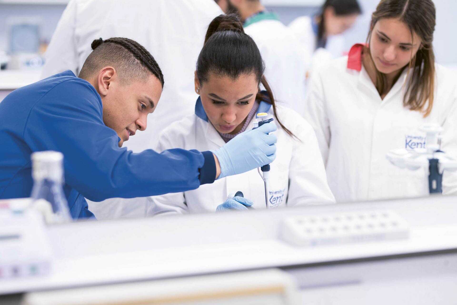 Biosciences students in a lab