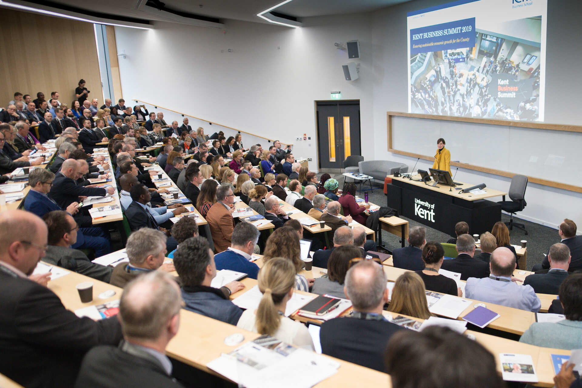 The audience in a lecture theatre at Kent Business Summit