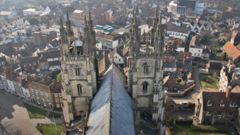 Aerial view from Canterbury Cathedral spires