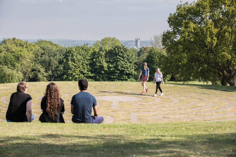 Students sat at Labyrinth on Canterbury campus