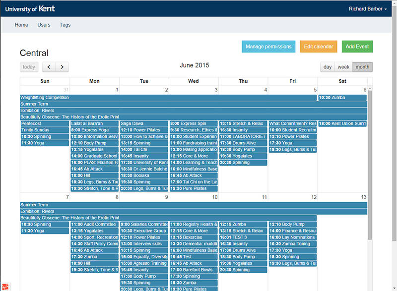 Screenshot of Events Factory calendar