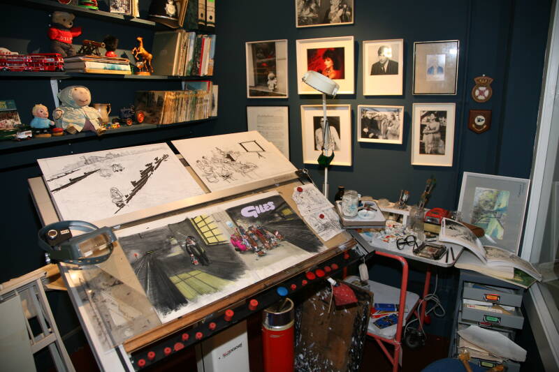 A photograph of Giles studio set up for an exhibition of the collection in 2008.