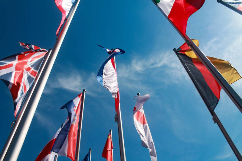 Flags waving in the breeze.