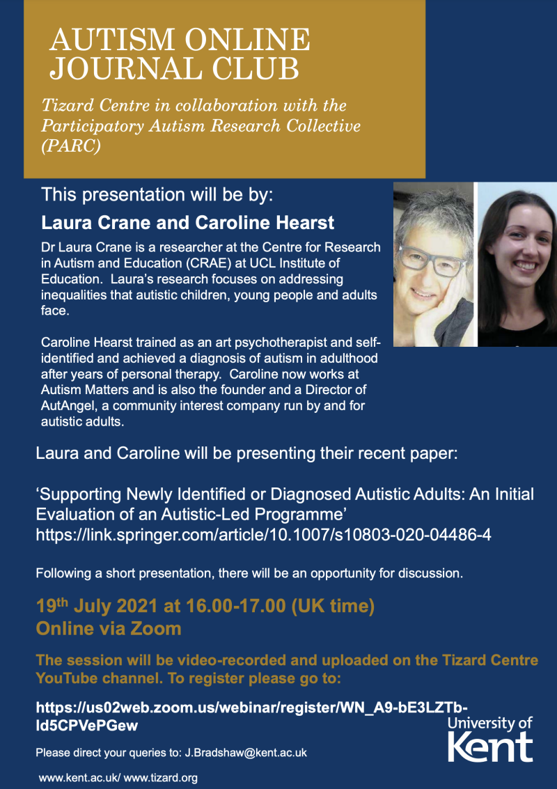 Poster for Autism Online Journal Club event on 14 June