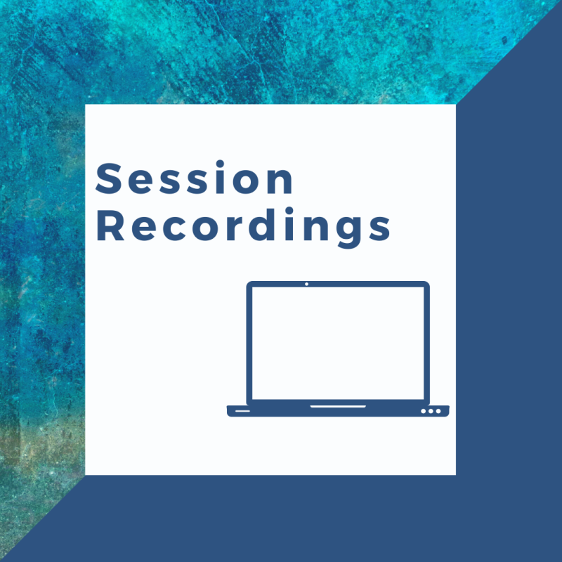 Blue and turquoise background with the title 'Session Recordings' and an image of a laptop.
