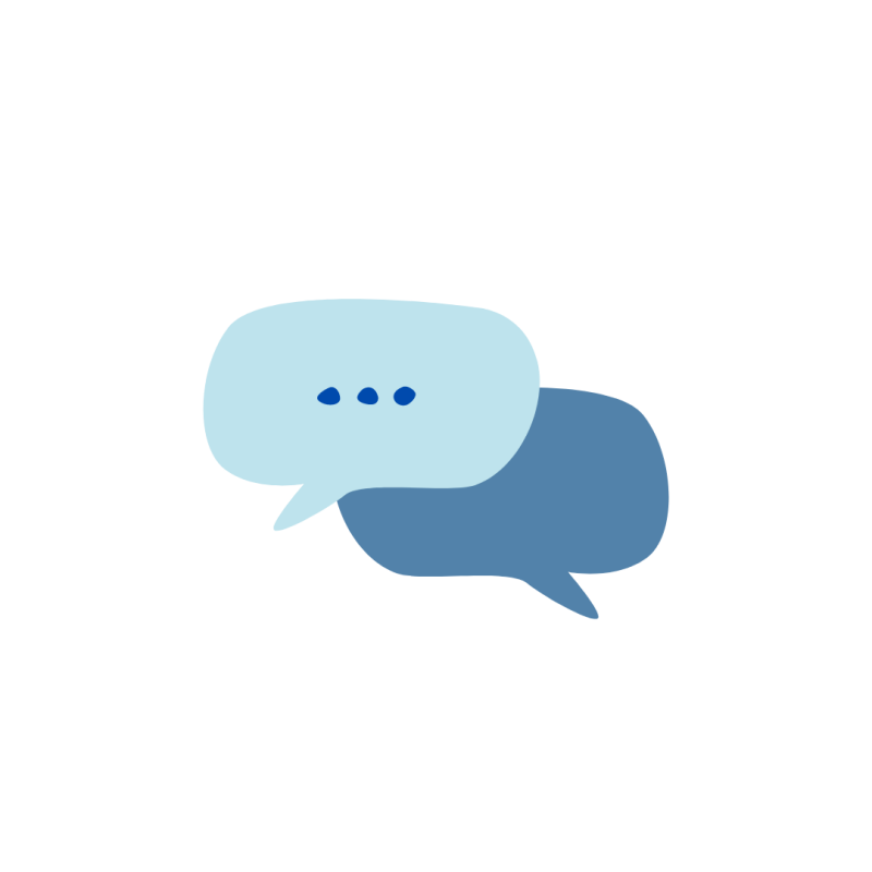 Light blue speech bubble with a bright blue ellipses on top of a dark blue speech bubble.