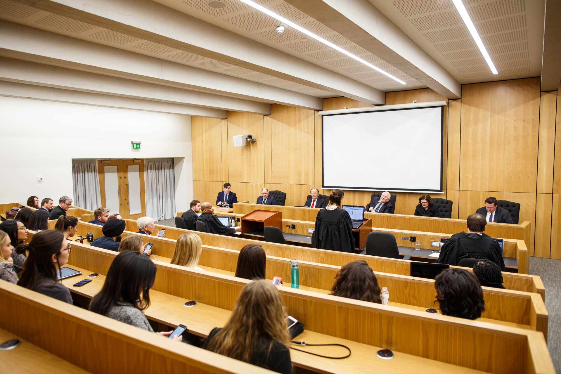 Students participate in a mooting session in our replica courtroom