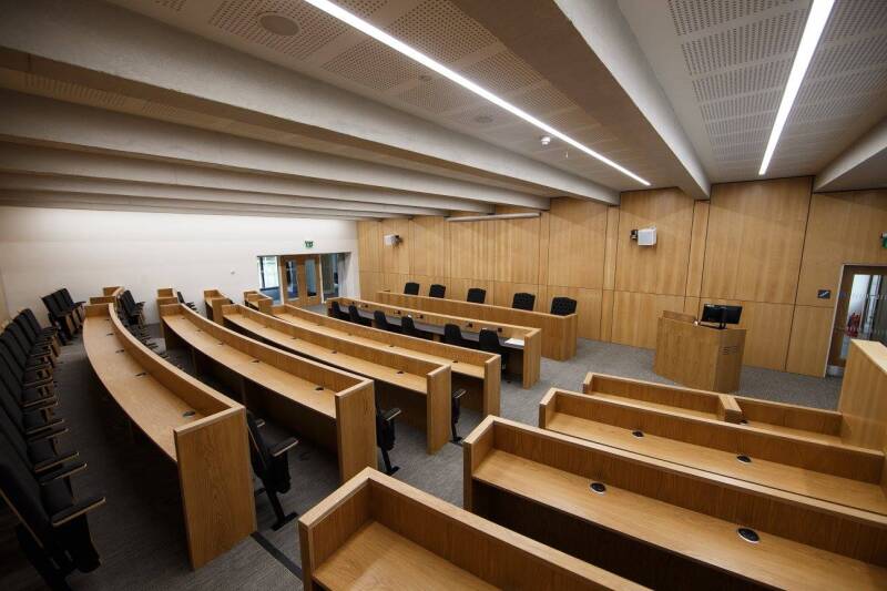 An interior shot of our replica courtroom