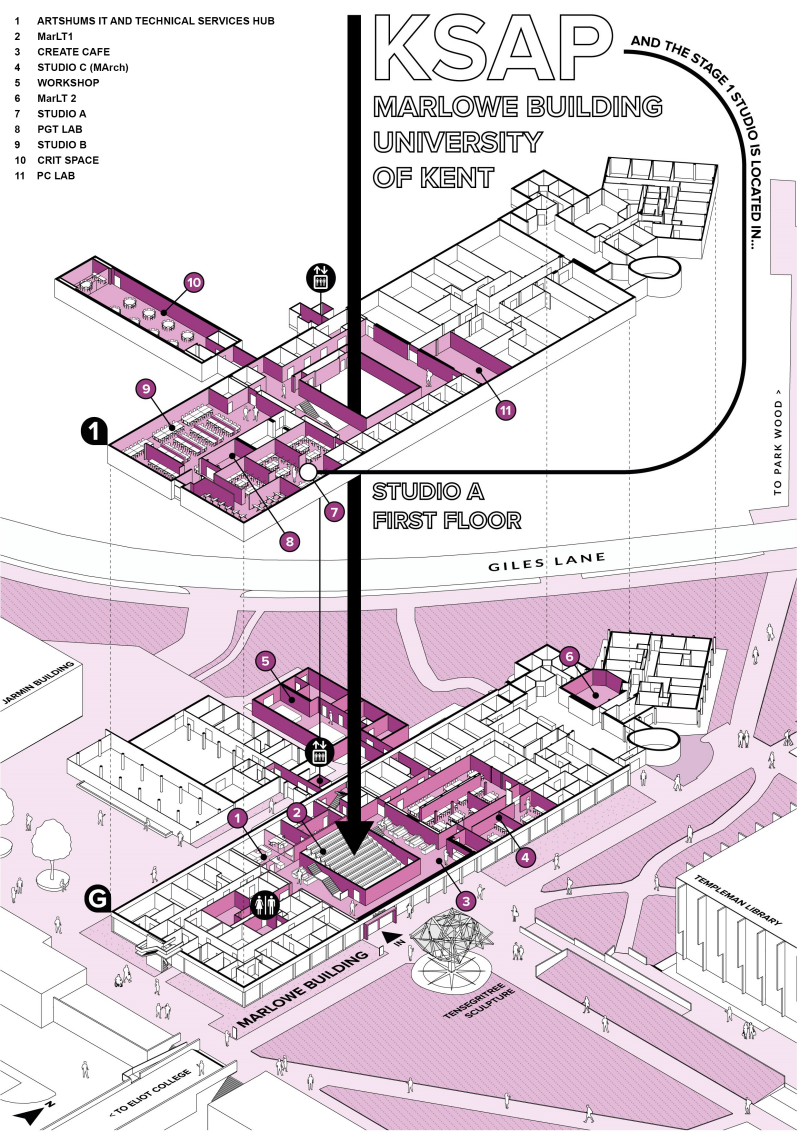 Graphic illustration map of Marlowe building.