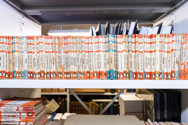 A shelf of Penguin books from the John Crow collections
