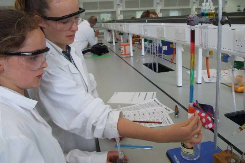 Girls in chemistry lab