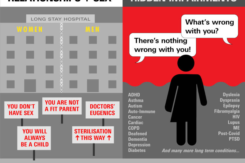 Image shows the DHM banner featuring a number of stigma relating to disability and sex and relationships