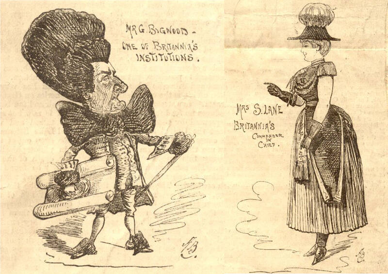 Caricatures of George Bigwood and Sarah Lane