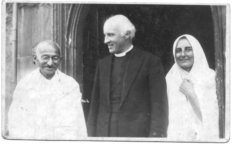 Photograph showing Hewlett Johnson with Mahatma Gandhi during Gandhi's visit to Canterbury, 1931