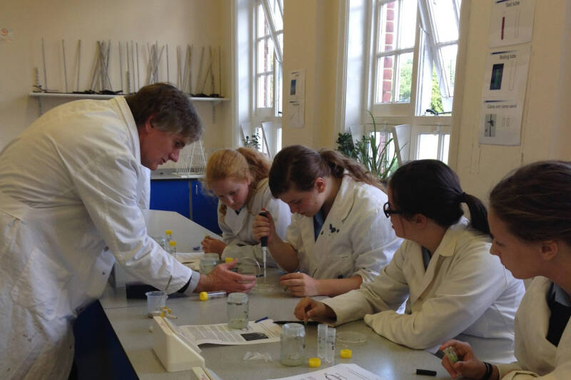 School children learning in a lab environment