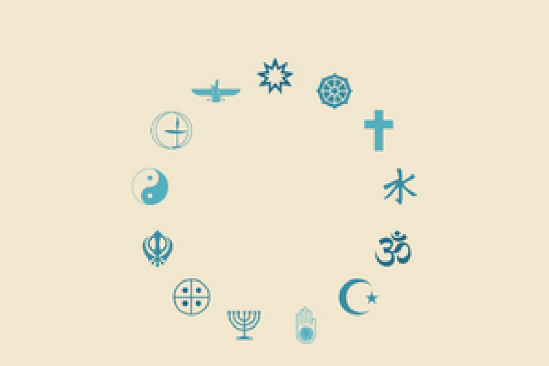 Religious symbols in a circle.