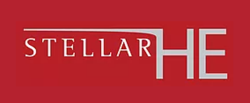 STELLAR HE logo - white name on red background
