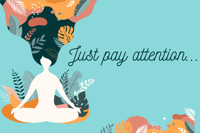 Cartoon of a person meditating with the caption "Just pay attention..."