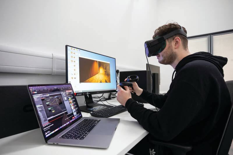Student with VR equipment